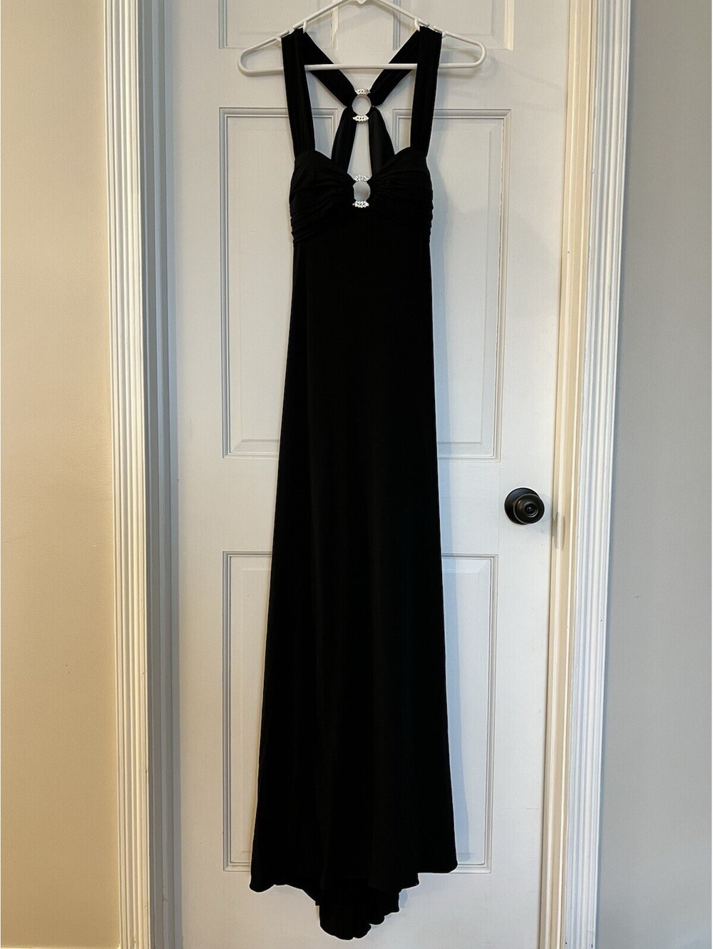 Long Black Evening Gown Size 6 Betsy & Adam Rhinestone